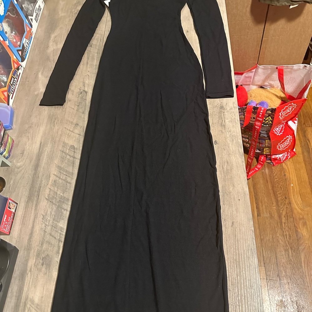 NWT SKIMS Black soft lounge mock turtleneck sleeve dress - Picture 2 of 8